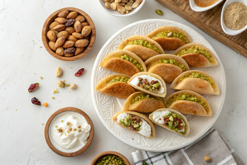 traditional Ramadan sweets like baklava kunafa qatayef top view