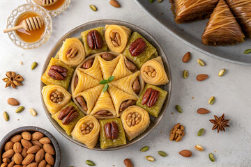 traditional Ramadan sweets like baklava kunafa qatayef top view