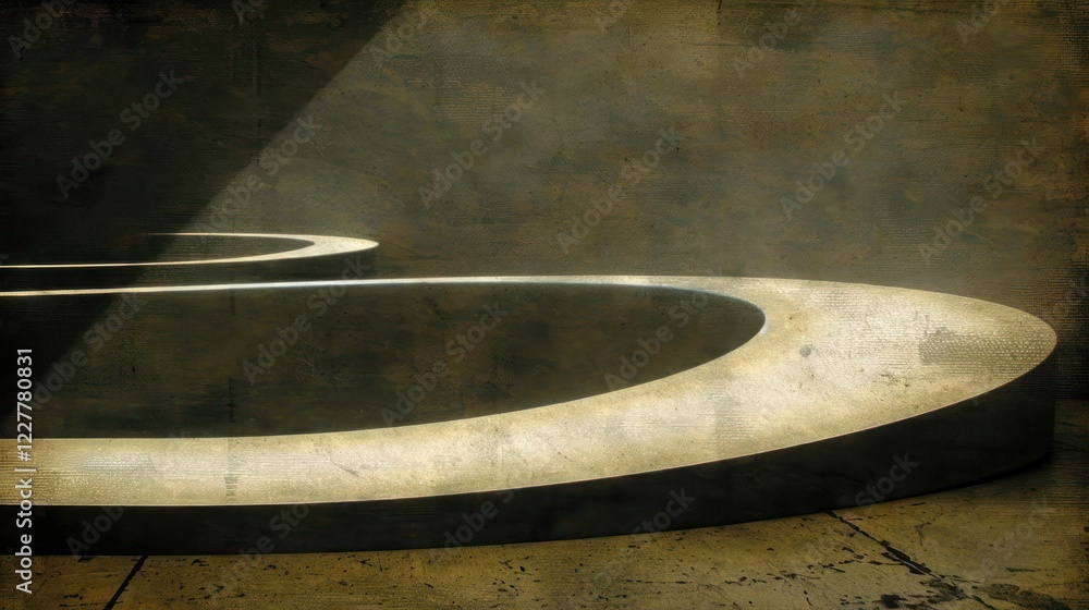 Poster abstract curves of illuminated surfaces in a dimly lit environment creating a serene atmosphere