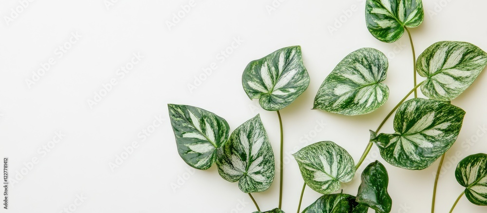 Poster green leaves on white background with ample space for text and design elements in a fresh and natura