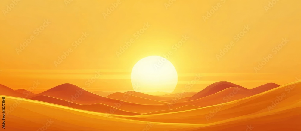 Poster golden sunset illuminating vast desert sand dunes with expansive empty space for customizable text a