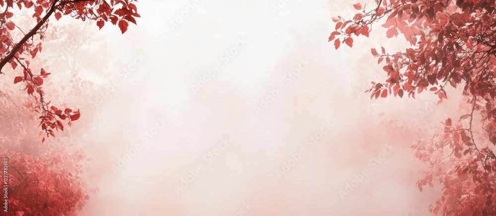 Aufkleber foggy autumn morning through trees with soft misty background and space for text overlay