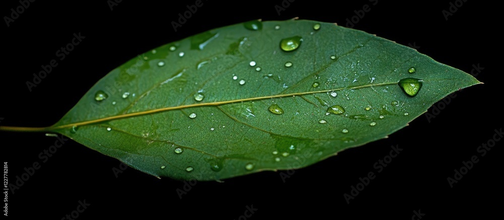 Aufkleber green leaf with water droplets at night providing a serene backdrop with space for text or branding 