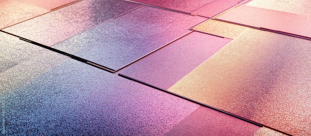 Poster glittery geometric design on a reflective surface featuring vibrant colors and ample copy space for 