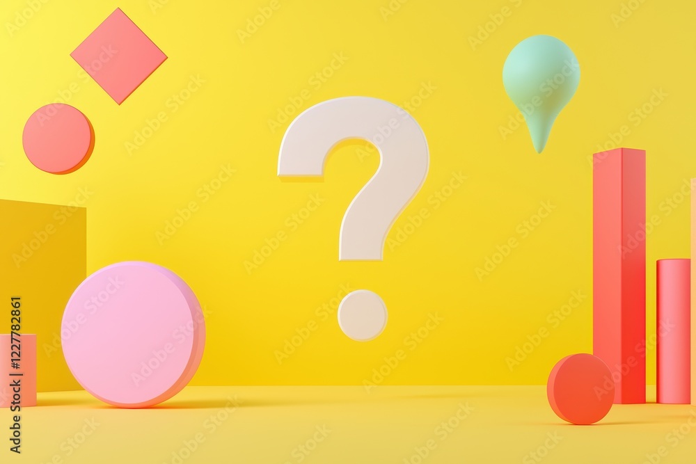 Poster creative 3d shapes display yellow background digital art minimalistic central viewpoint design conce