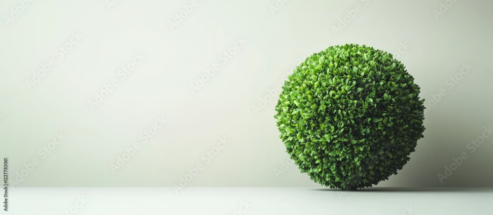 Poster green spherical ornamental plant on a minimalistic background with ample negative space for product 