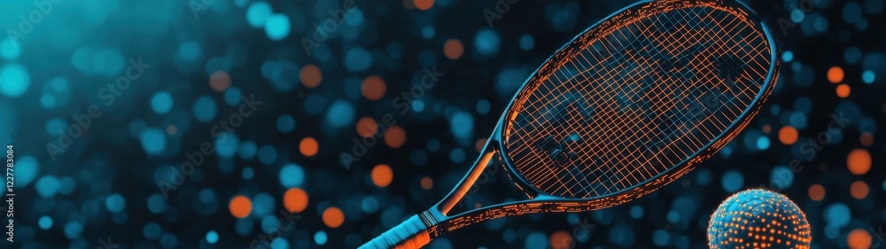 Poster dynamic badminton action with vibrant colors and bokeh background highlighting movement and energy