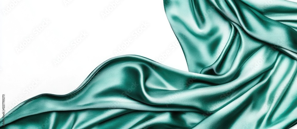 Poster elegant green satin fabric flowing with smooth texture and generous copy space for text or graphic d