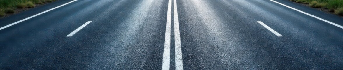 Grey asphalt road with white lane markings, textured surface, lines, surface