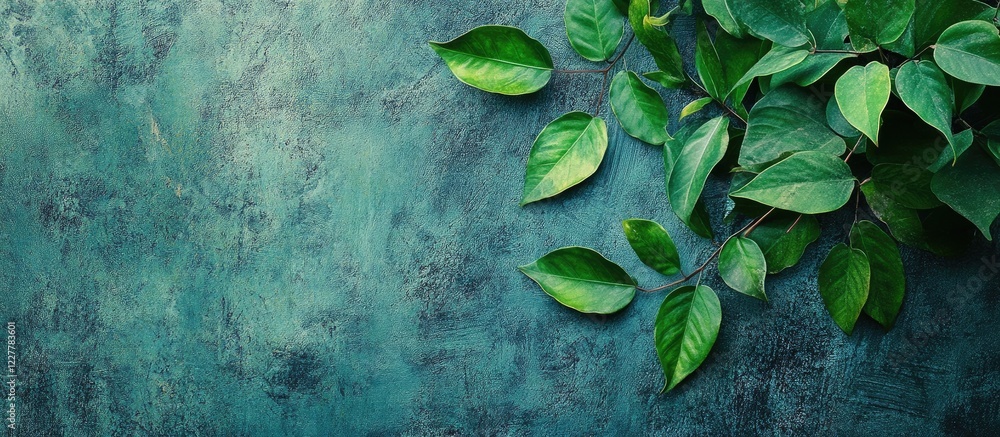 Poster green leaves on textured grunge background with empty space for text and design elements in nature i