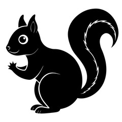 Cute Squirrel Silhouette Line Art  Black Vector Carton Illustration