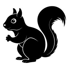 Cute Squirrel Silhouette Line Art  Black Vector Carton Illustration