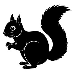 Cute Squirrel Silhouette Line Art  Black Vector Carton Illustration
