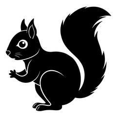 Cute Squirrel Silhouette Line Art  Black Vector Carton Illustration