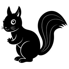 Cute Squirrel Silhouette Line Art  Black Vector Carton Illustration