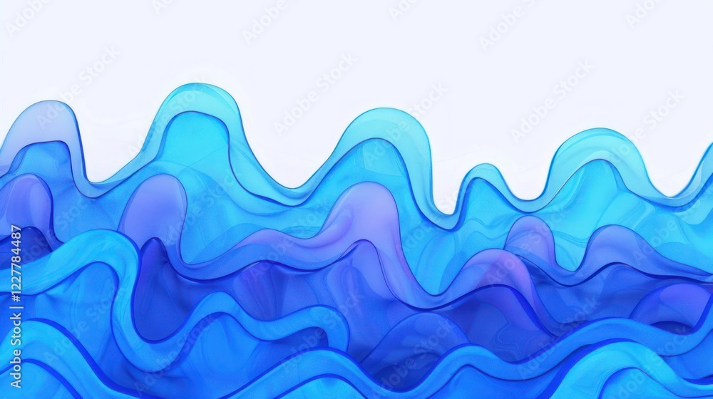Poster abstract blue wave patterns with smooth curves and gradients, creating a serene background effect