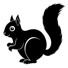 Cute Squirrel Silhouette Line Art  Black Vector Carton Illustration
