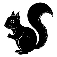 Cute Squirrel Silhouette Line Art  Black Vector Carton Illustration