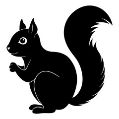 Cute Squirrel Silhouette Line Art  Black Vector Carton Illustration
