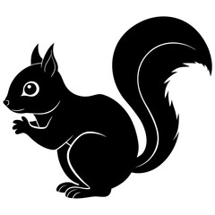 Cute Squirrel Silhouette Line Art  Black Vector Carton Illustration