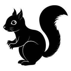 Cute Squirrel Silhouette Line Art  Black Vector Carton Illustration