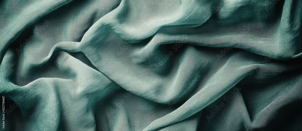 Poster green textured fabric close-up with folds and smooth surface ideal for backgrounds or copy space for