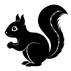 Cute Squirrel Silhouette Line Art  Black Vector Carton Illustration