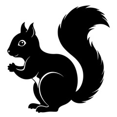 Cute Squirrel Silhouette Line Art  Black Vector Carton Illustration