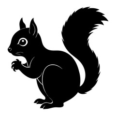 Cute Squirrel Silhouette Line Art  Black Vector Carton Illustration