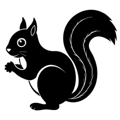 Cute Squirrel Silhouette Line Art  Black Vector Carton Illustration