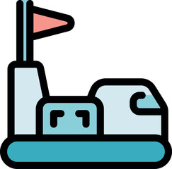 Cartoon hovercraft sailing on water with flag and cabin