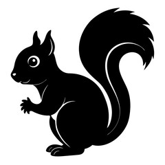 Cute Squirrel Silhouette Line Art  Black Vector Carton Illustration