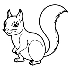 Cute Squirrel Silhouette Line Art  Black Vector Carton Illustration