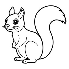 Cute Squirrel Silhouette Line Art  Black Vector Carton Illustration