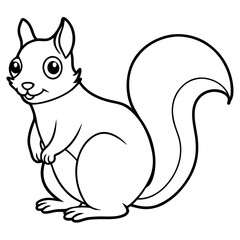 Cute Squirrel Silhouette Line Art  Black Vector Carton Illustration