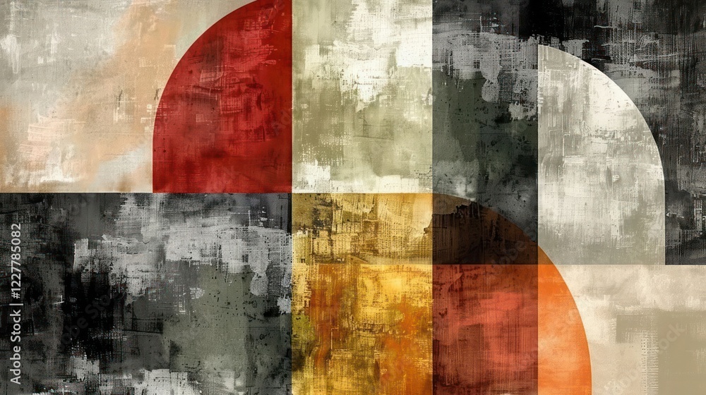 Poster abstract geometric art featuring bold shapes and colors creating a dynamic visual experience