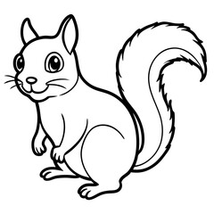 Cute Squirrel Silhouette Line Art  Black Vector Carton Illustration
