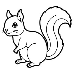 Cute Squirrel Silhouette Line Art  Black Vector Carton Illustration