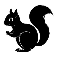 Cute Squirrel Silhouette Line Art  Black Vector Carton Illustration