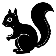 Cute Squirrel Silhouette Line Art  Black Vector Carton Illustration