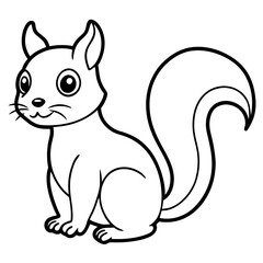 Cute Squirrel Silhouette Line Art  Black Vector Carton Illustration