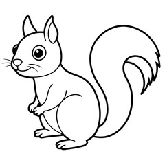 Cute Squirrel Silhouette Line Art  Black Vector Carton Illustration