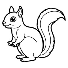 Cute Squirrel Silhouette Line Art  Black Vector Carton Illustration