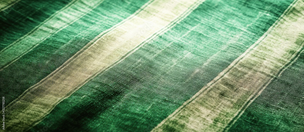 Poster green striped fabric texture background with soft light and space for text or design elements