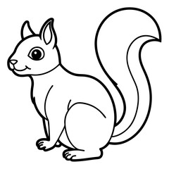 Cute Squirrel Silhouette Line Art  Black Vector Carton Illustration
