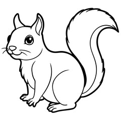 Cute Squirrel Silhouette Line Art  Black Vector Carton Illustration