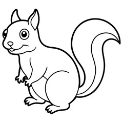 Cute Squirrel Silhouette Line Art  Black Vector Carton Illustration