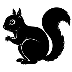 Cute Squirrel Silhouette Line Art  Black Vector Carton Illustration