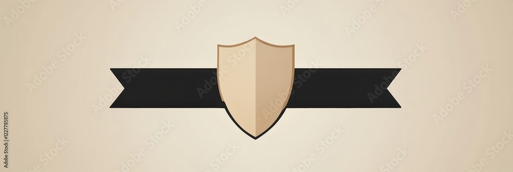 Poster Minimalist shield graphic design with ribbon on a beige background for creative projects or branding needs. Generative AI