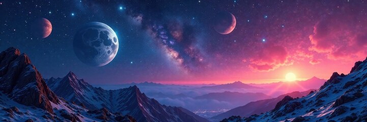 Cosmic landscape with stars and planets, cosmos, celestial, astronomy